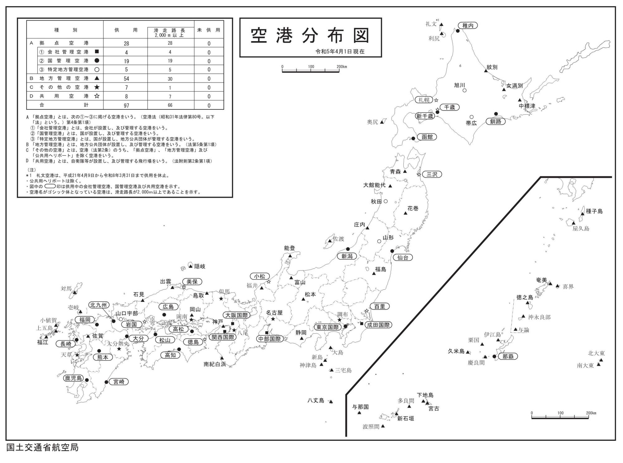 空港分布図　令和5年4月1日現在